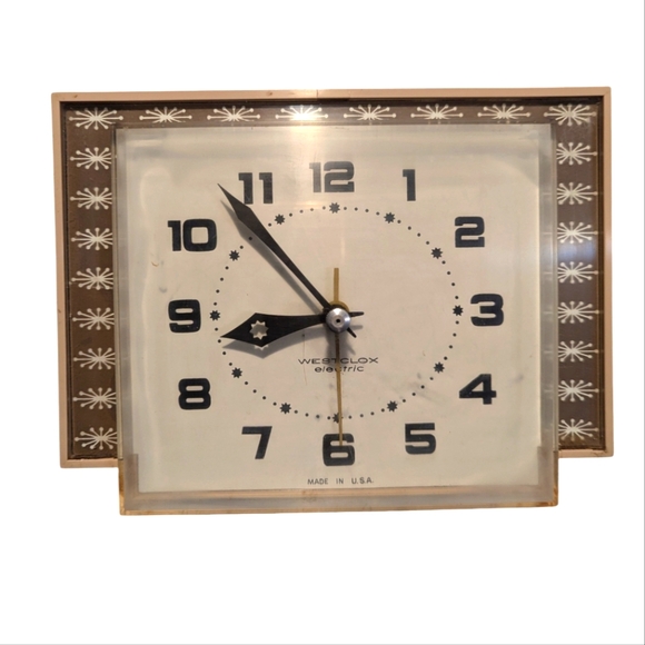 westclox Other - Vintage Westclox Capella Starburst Clock S13AC 5"x 7" Mid Century MCM Pink/Beige